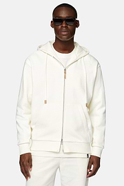 Full Zip Cotton Hooded Sweatshirt, White, hi-res