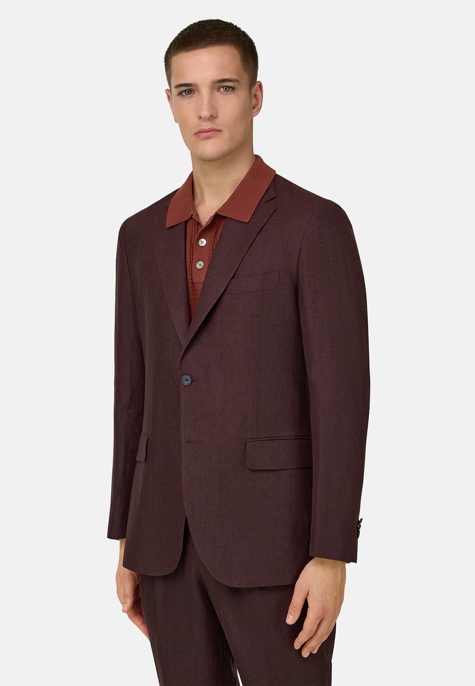 Pure Linen Suit, Burgundy, hi-res