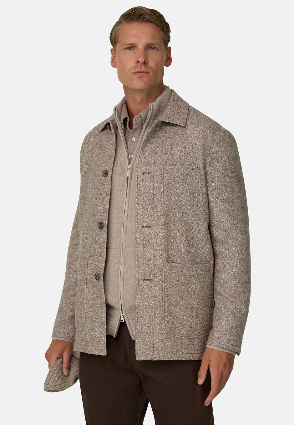 Sobrecamisa Estructurada en Lana Seda Cachemira, Taupe, hi-res