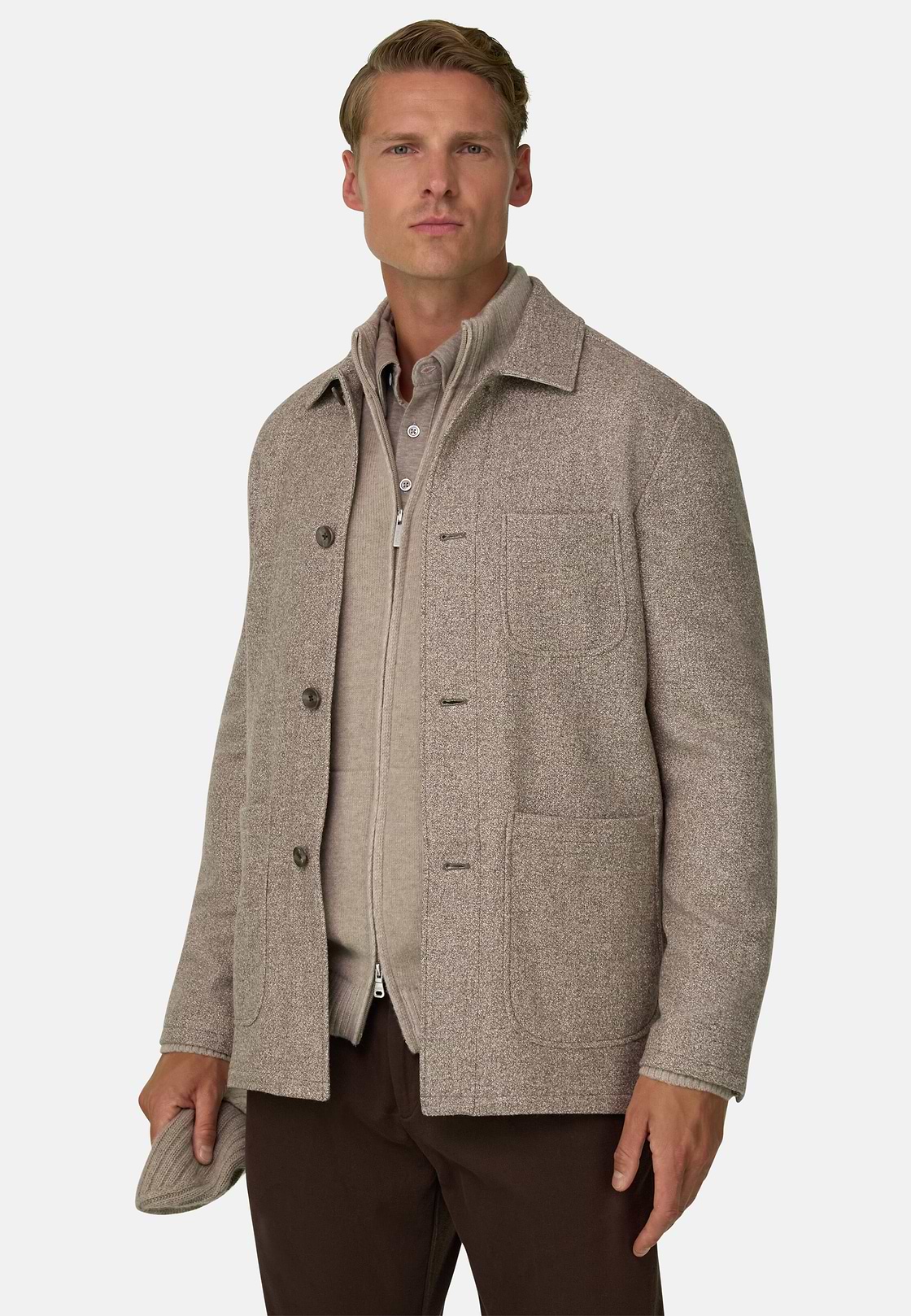 Structured Shacket in Wool Silk Cashmere, Taupe, hi-res, 1