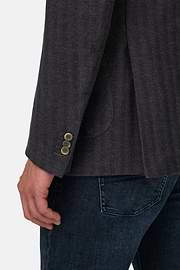 Blazer Herringbone in Cotton and Wool B Jersey, Dark brown, thumb, 3