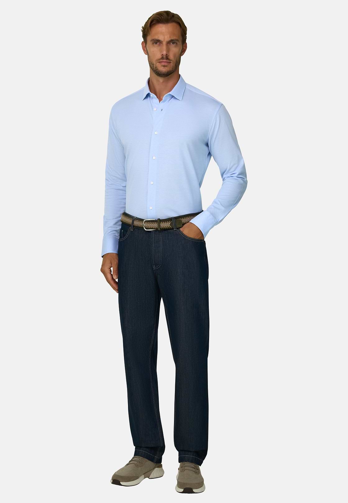 Polo Overhemd Mouliné van Katoen Regular Fit, Light Blue, hi-res, 2