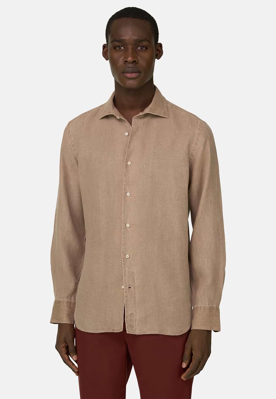 Camisa De Lino Regular Fit, Taupe, hi-res