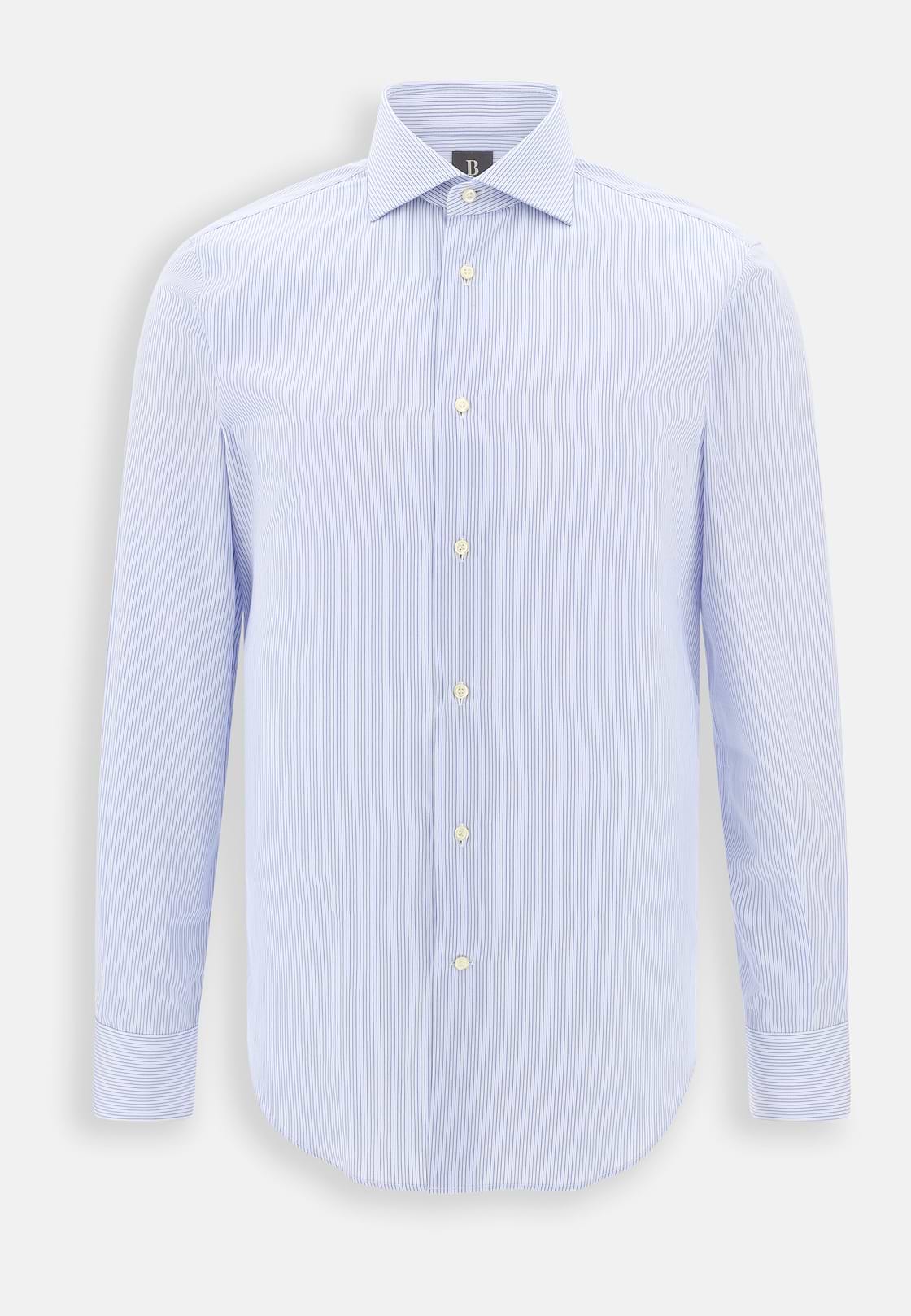 Overhemd Gestreept in Katoenpopeline Regular Fit, Light Blue, hi-res, 7
