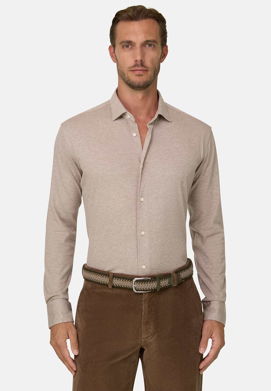 Camisa Polo Mouliné de Algodón Regular Fit, Beige, hi-res