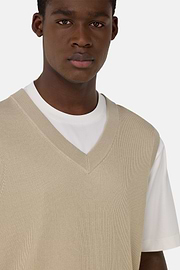 Pullover Mit V-Ausschnitt Aus Baumwolle und Seide, Sand, hi-res