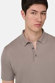 Polo In Cotone Crepe, Taupe, thumb, 4