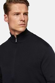 Maglia Full Zip In Lana Merino, Navy, hi-res