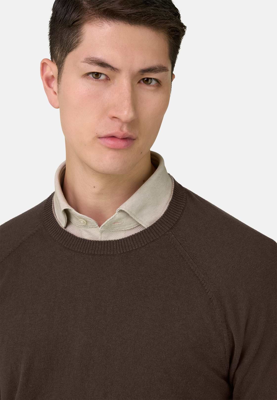 Maglia Girocollo In Cotone Seta Cashmere, Marrone scuro, hi-res, 4