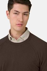 Maglia Girocollo In Cotone Seta Cashmere, Marrone scuro, thumb, 4