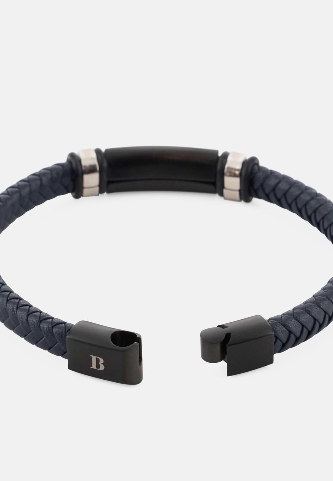 Braided Leather Bracelet, Blue, hi-res, 3