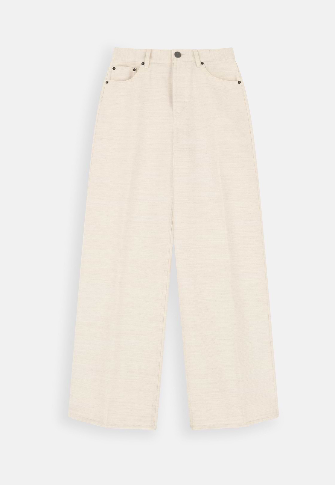 Wide Leg 5-Pocket Trousers, Cream, hi-res, 5