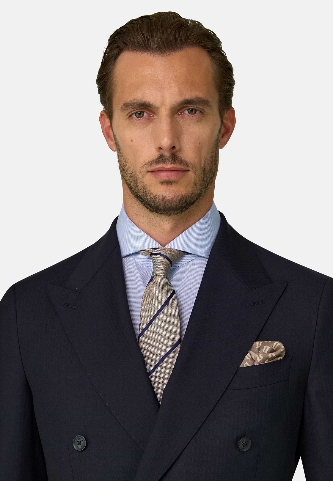 Suit Herringbone Double-Breasted 100% Wool, Navy blue, hi-res, 4