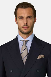 Suit Herringbone Double-Breasted 100% Wool, Navy blue, thumb, 4