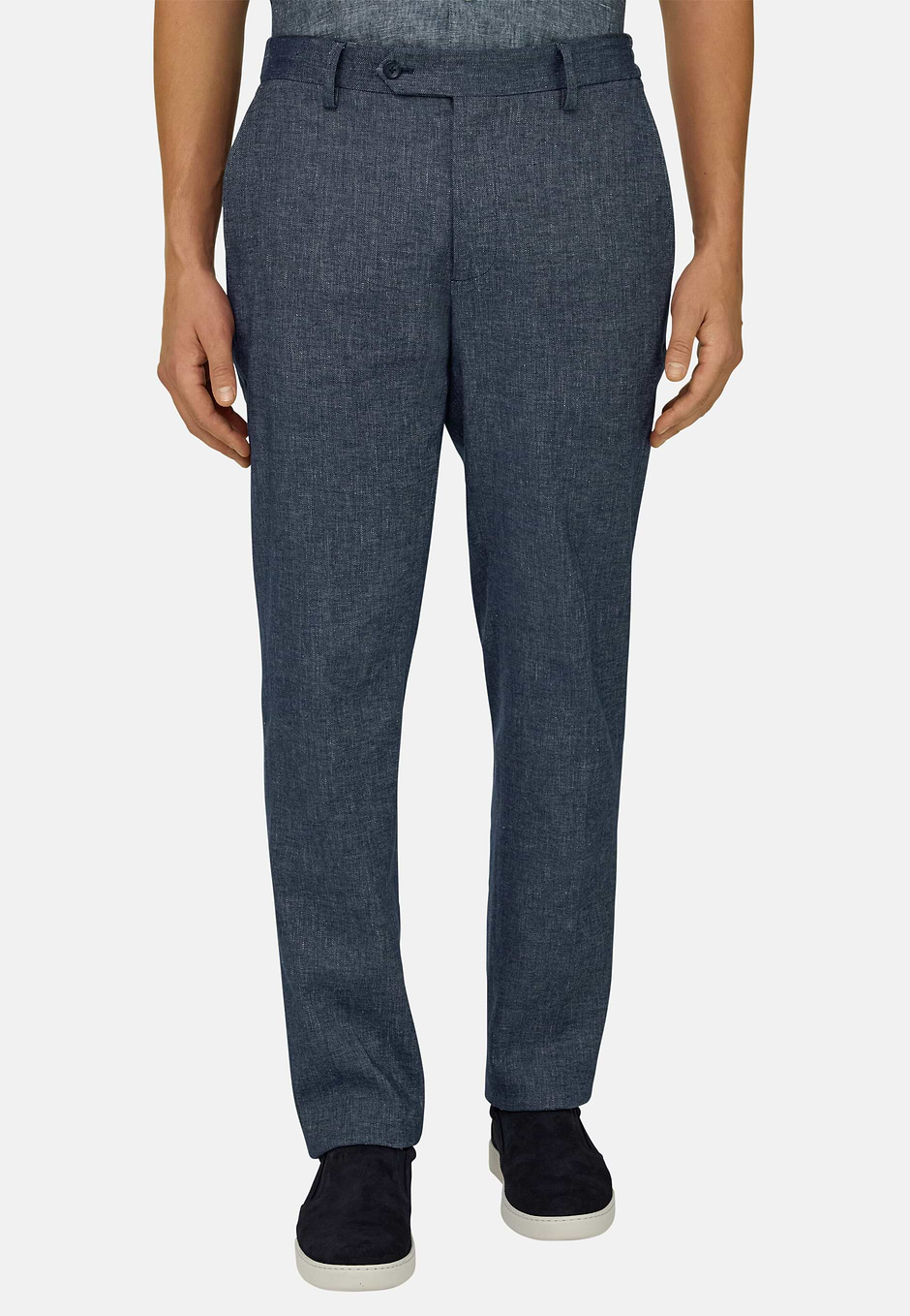 Pantalón de algodón lino elástico, Índigo, hi-res