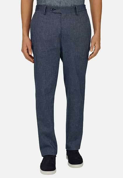 Stretch-Hose Aus Baumwolle Und Leinen, Indigo, hi-res