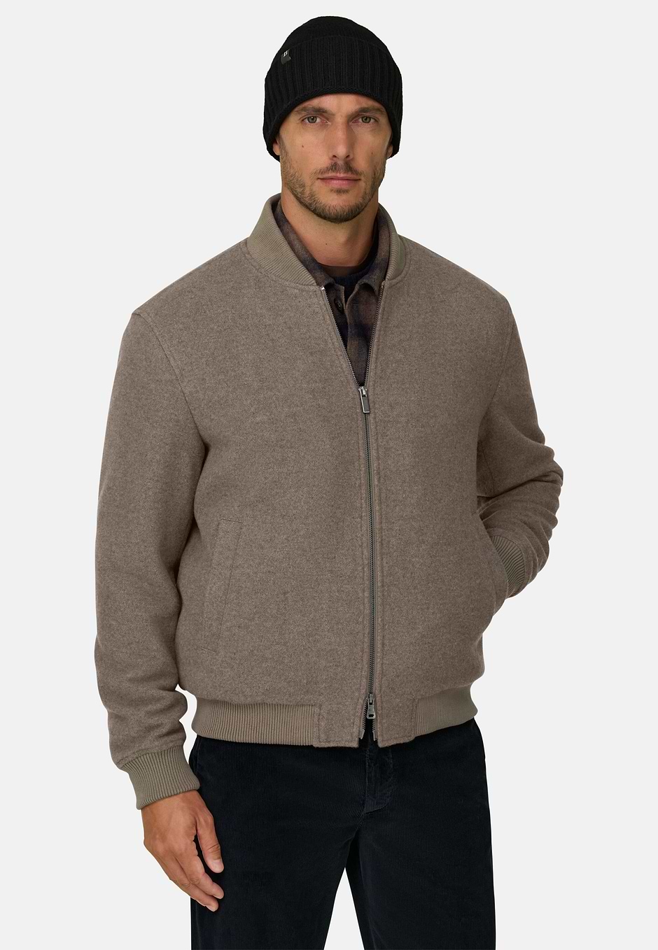 Bomber en Mezcla de Lana, Beige, hi-res