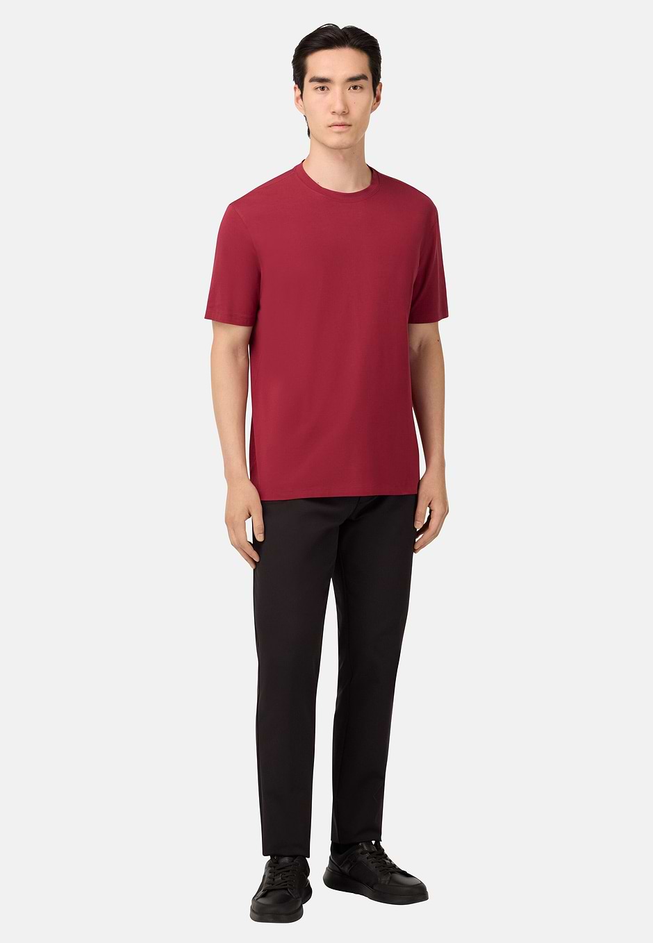 T-Shirt In Stretch Supima Cotton, Burgundy, hi-res