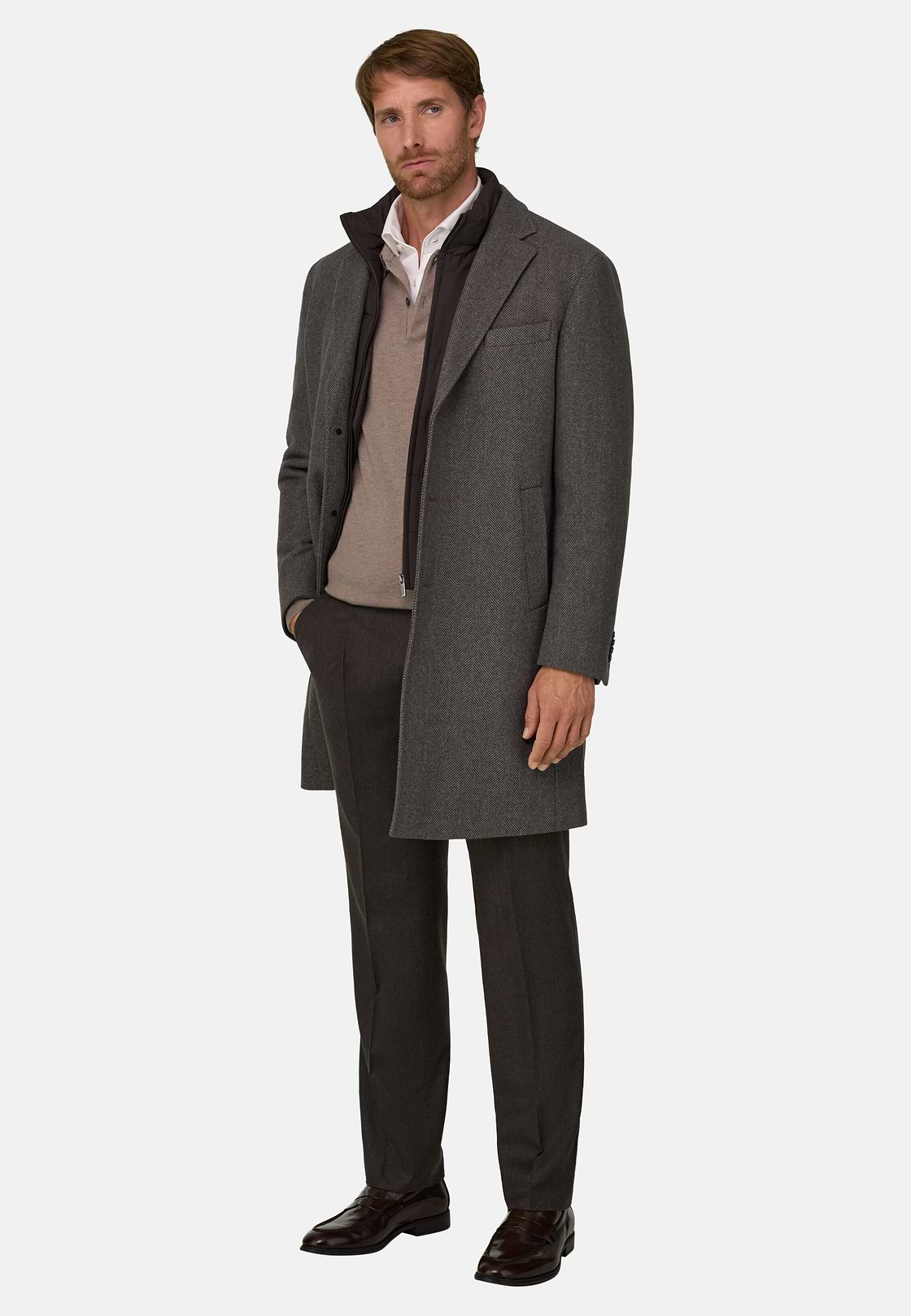 Coat in Wool with Bib, Brown, hi-res, 2