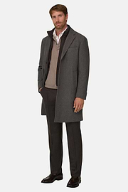 Coat in Wool with Bib, Brown, thumb, 2