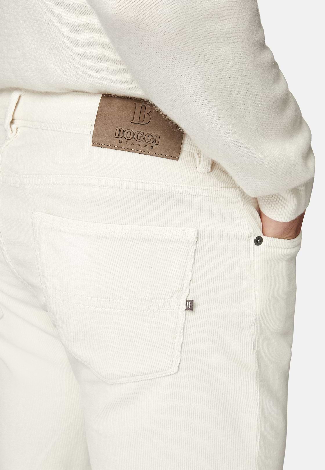 Jeans aus elastischem Samt, Creme, hi-res
