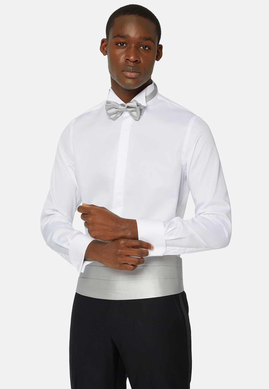 Slim fit cotton satin shirt, White, hi-res