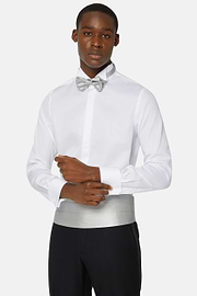 Slim fit cotton satin shirt, White, hi-res