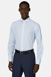 Camicia A Righe In Cotone Regular Fit, Azzurro, thumb, 1