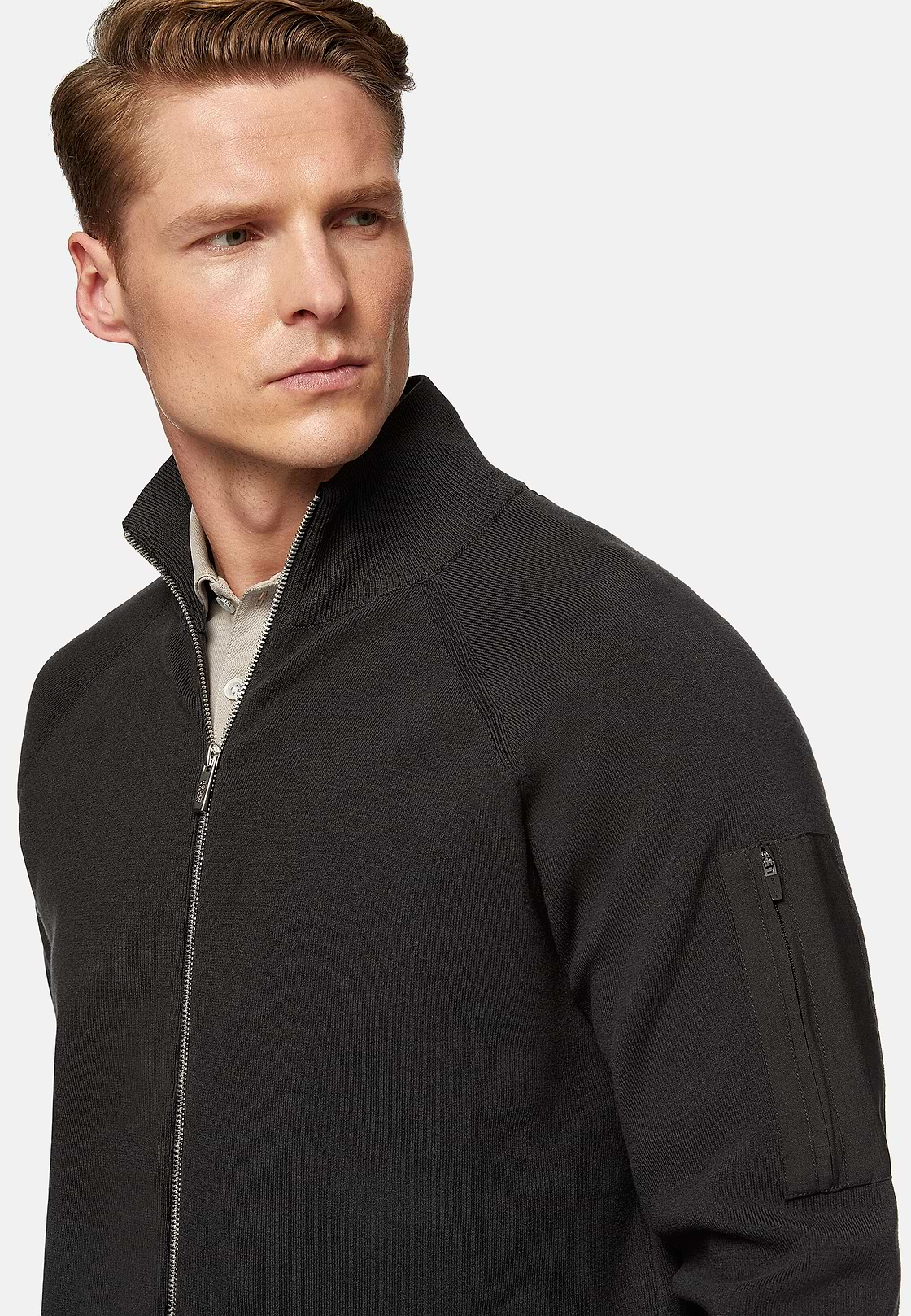 Charcoal Full Zip Sweatshirt in Technical Cotton, Charcoal, hi-res