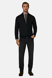 Full-Zip-Pullover aus extrafeiner Merinowolle, Schwarz, thumb, 2