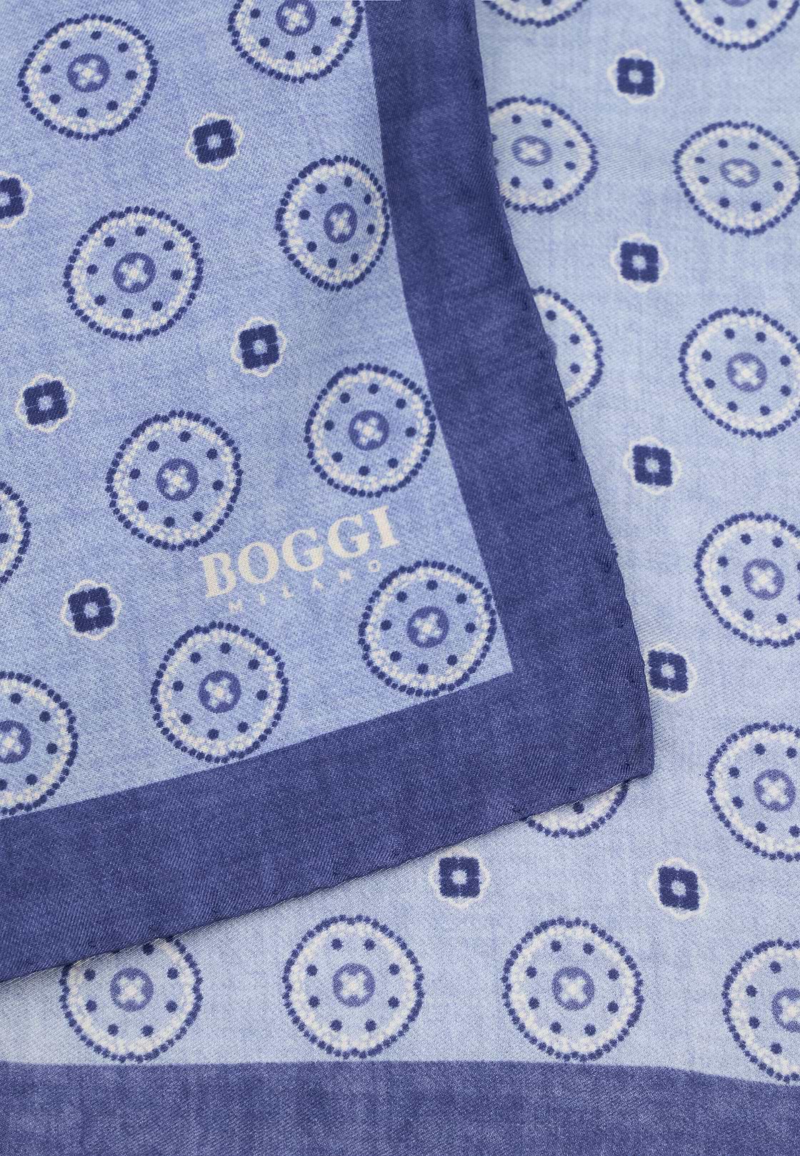 Pocket Square Medallion Pattern Print in Silk, Light Blue, hi-res, 3