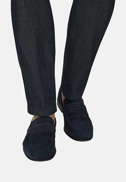 Leather Loafers, Blue, hi-res
