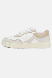 Leather Mix Trainers, Sand, hi-res