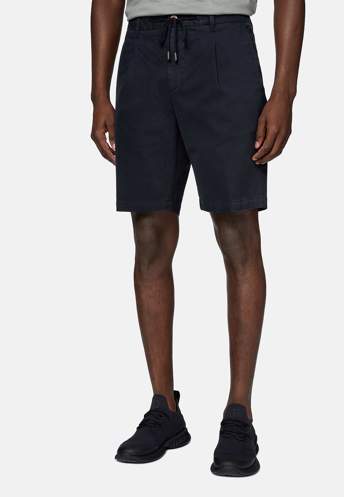 Stretch Cotton Summer Bermuda Shorts, Navy blue, hi-res