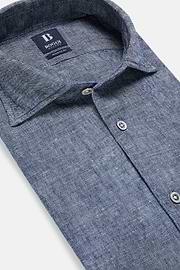 Regular Fit Cotton and Linen Denim Shirt, Medium Blue, hi-res