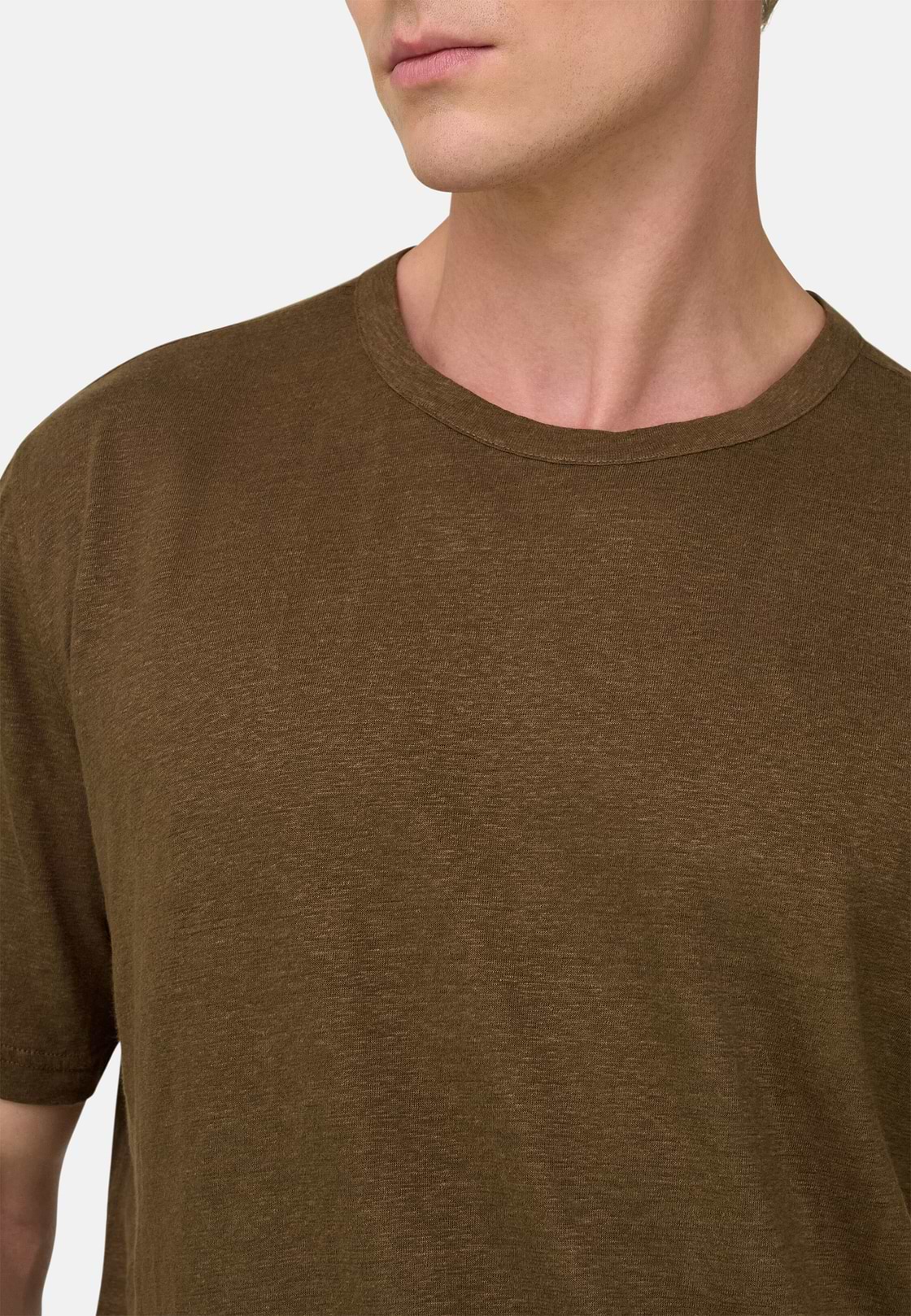 T-Shirt Aus Stretch-Leinen-Jersey, Braun, hi-res, 4