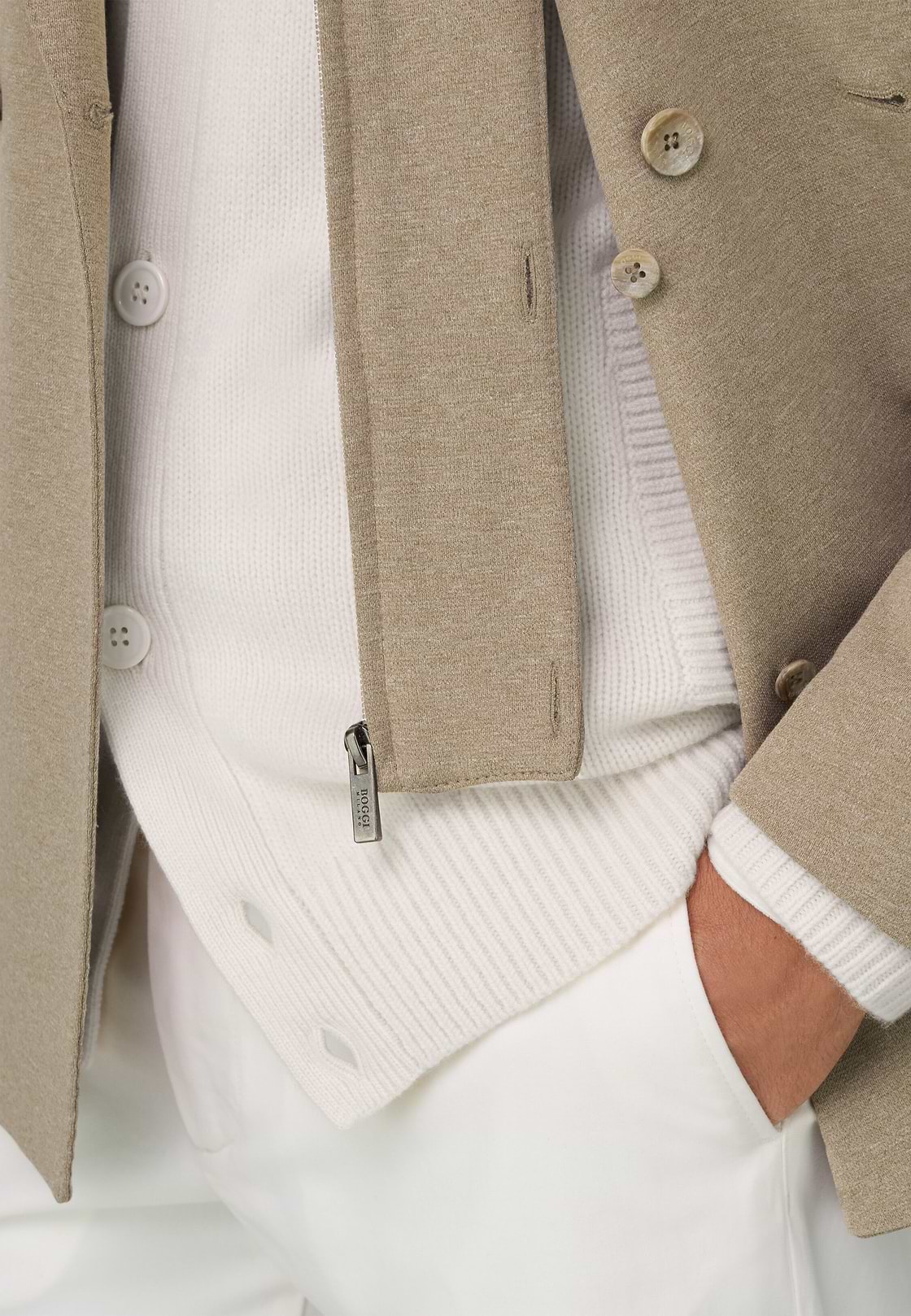 Sweatshirt Blazer Columbus in Cotton Blend B Jersey, Taupe, hi-res, 3