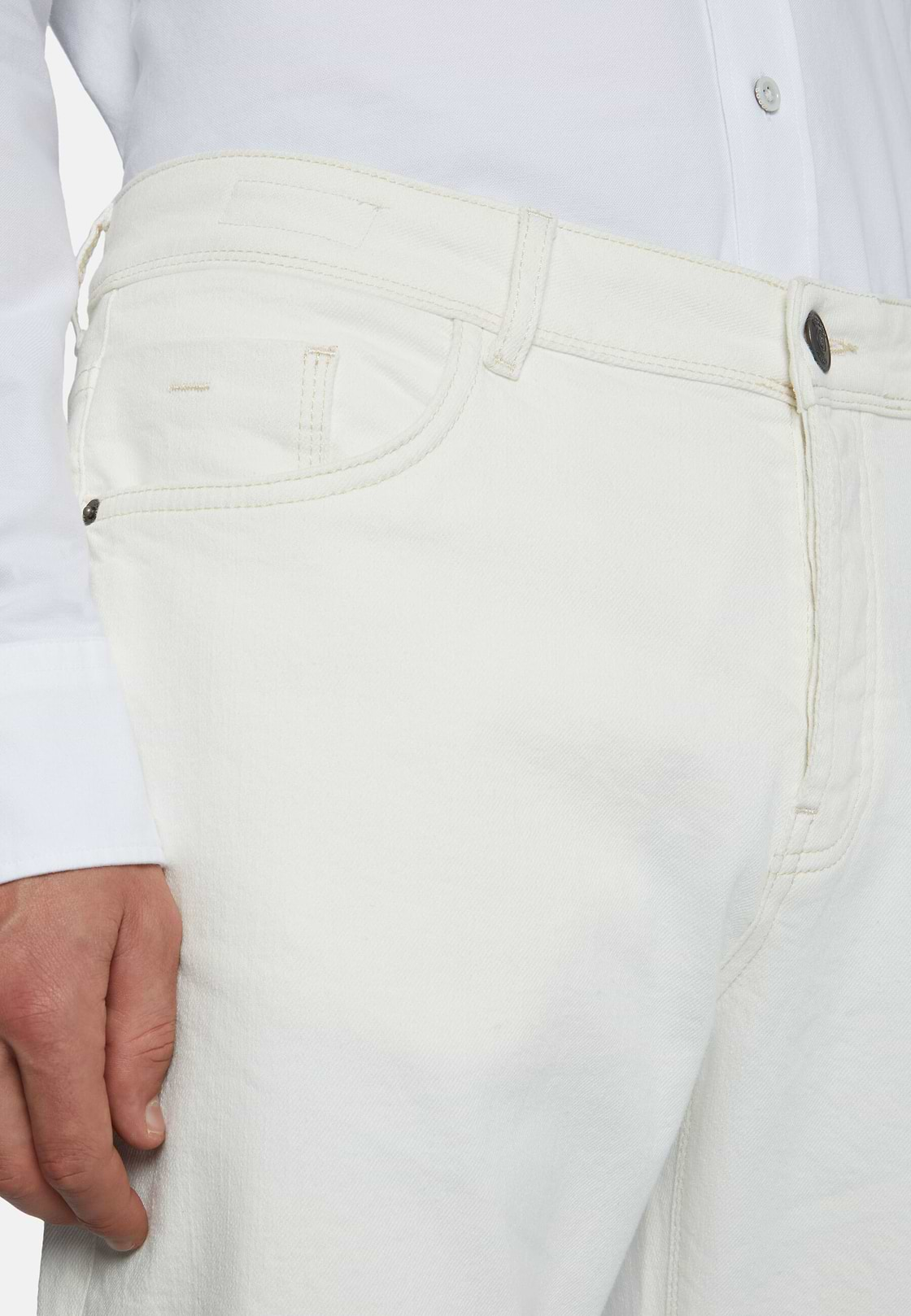 Cream Stretch Denim Jeans, Cream, hi-res