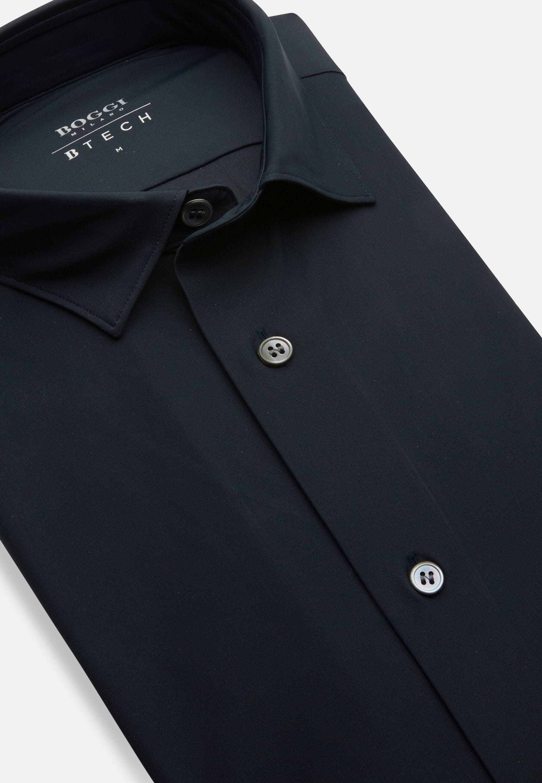 Camicia In Nylon Elasticizzato Slim Fit, Navy, hi-res, 5
