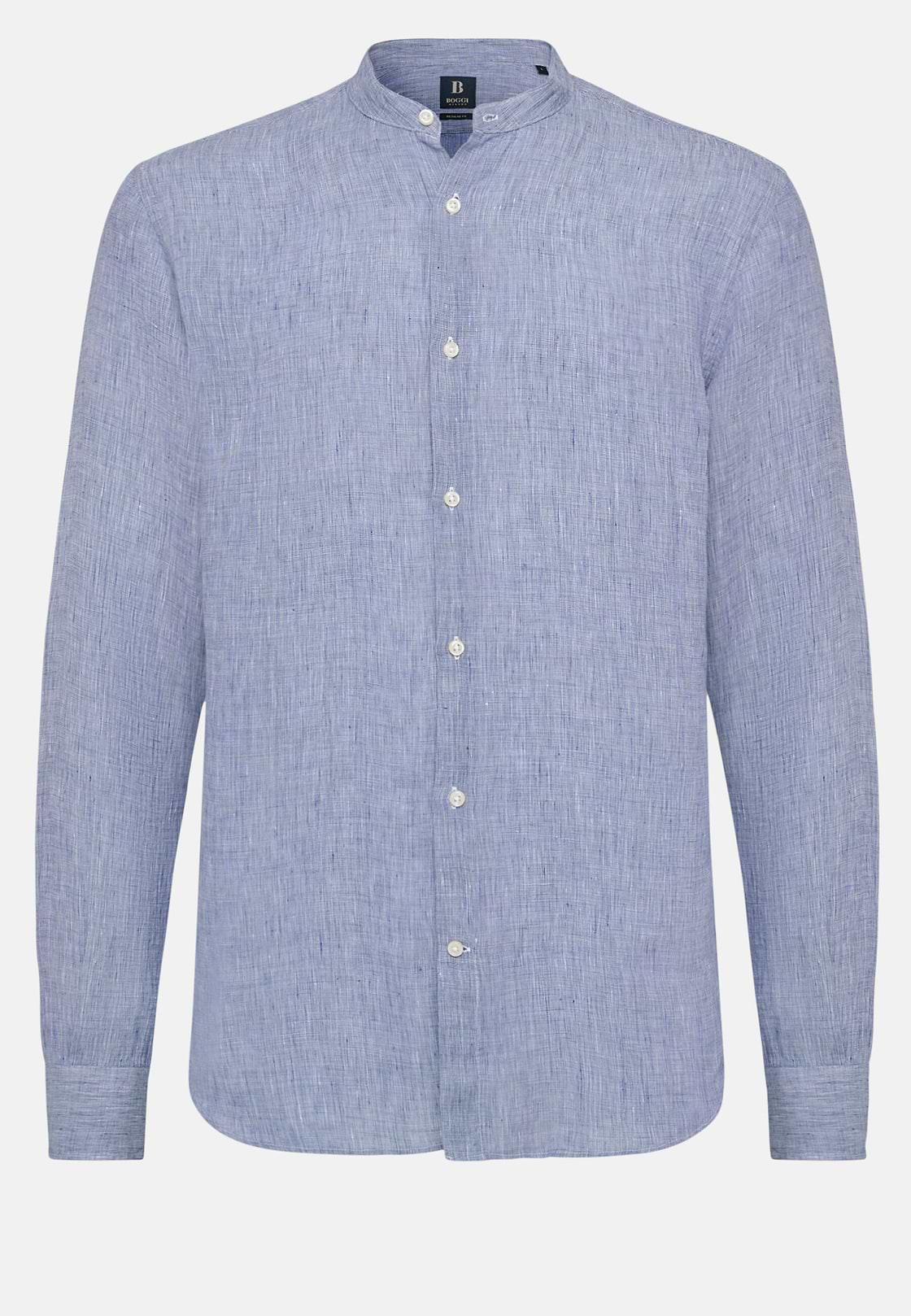 Chemise Col Mao en Lin, Bleu, hi-res