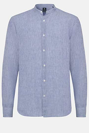 Chemise Col Mao en Lin, Bleu, hi-res