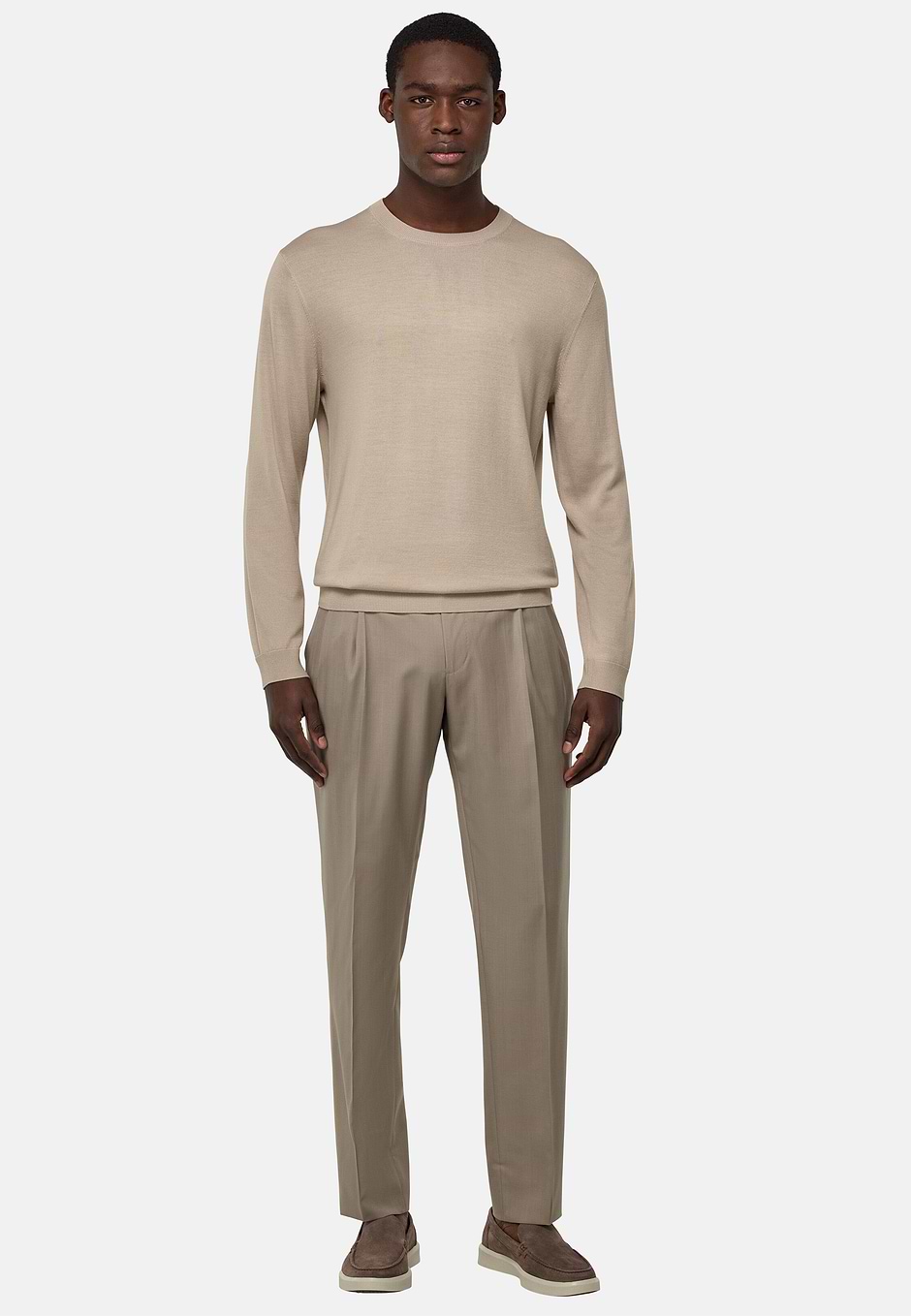 Merino Wool Crew Neck Jumper, Sand, hi-res