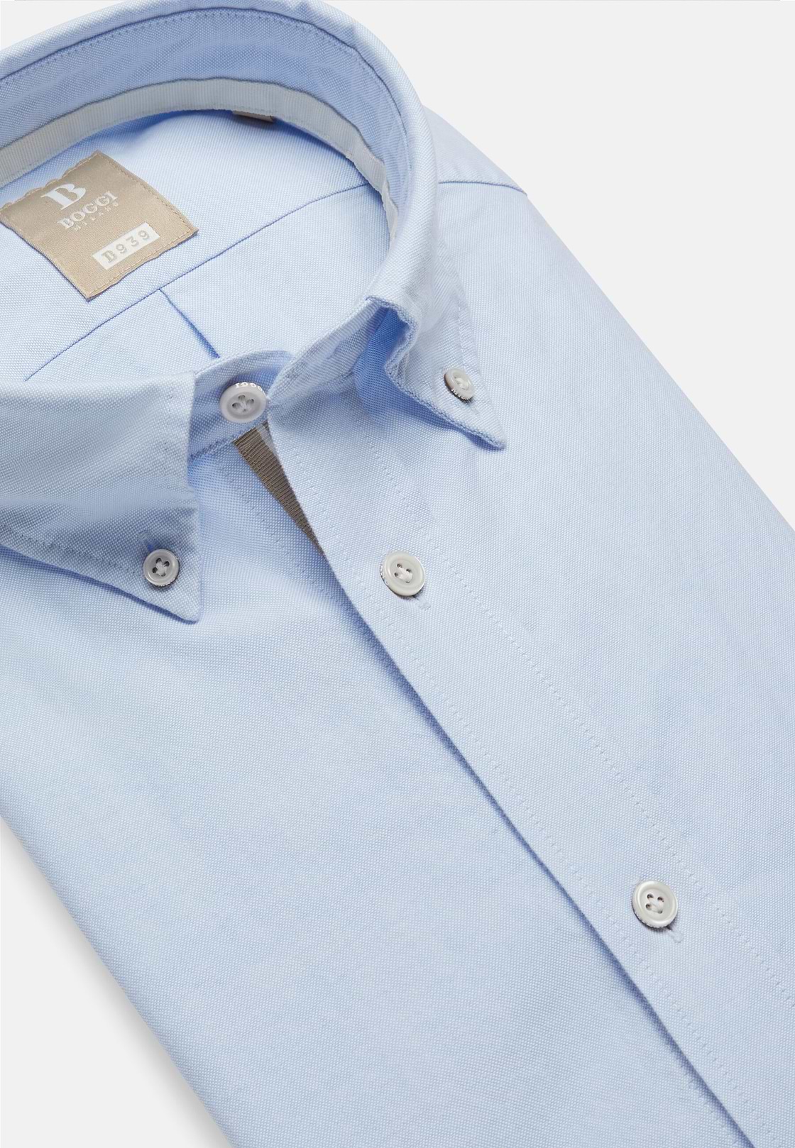 Sky Blue Shirt In Organic Oxford Cotton, Regular, Light Blue, hi-res