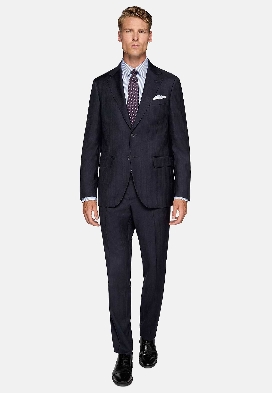 Navy Blue Pinstripe Suit In Pure Wool, Navy blue, hi-res