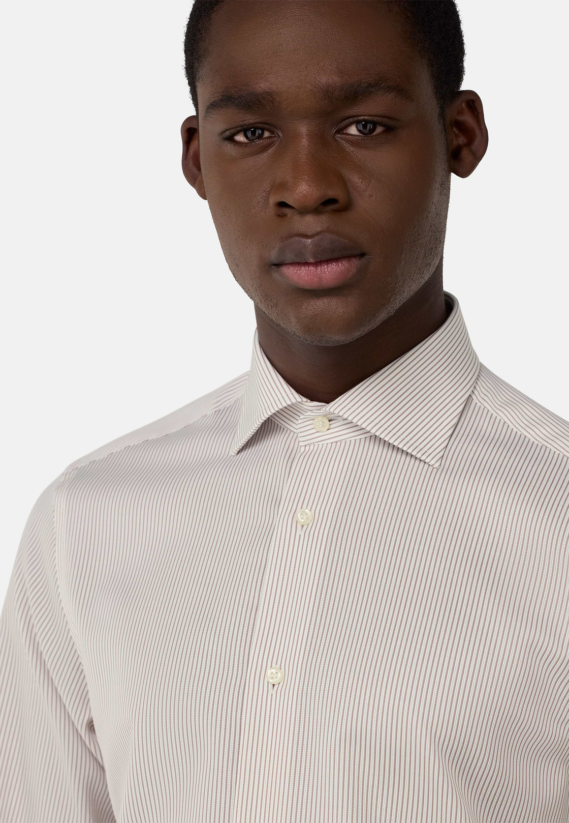Striped Cotton Shirt Slim Fit, Taupe, hi-res