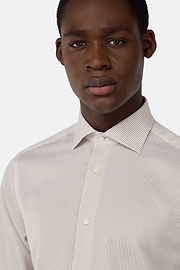Striped Cotton Shirt Slim Fit, Taupe, hi-res