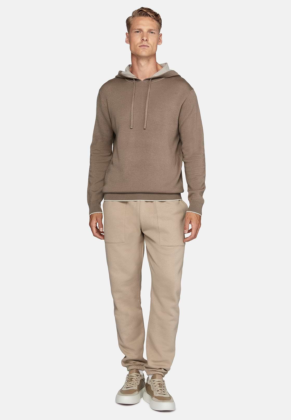 Taupe Hoodie In Wool Nylon Cotton Boggi