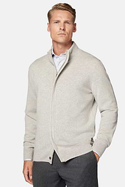 Pull Full Zip Sable En Laine Cachemire, Sable, hi-res