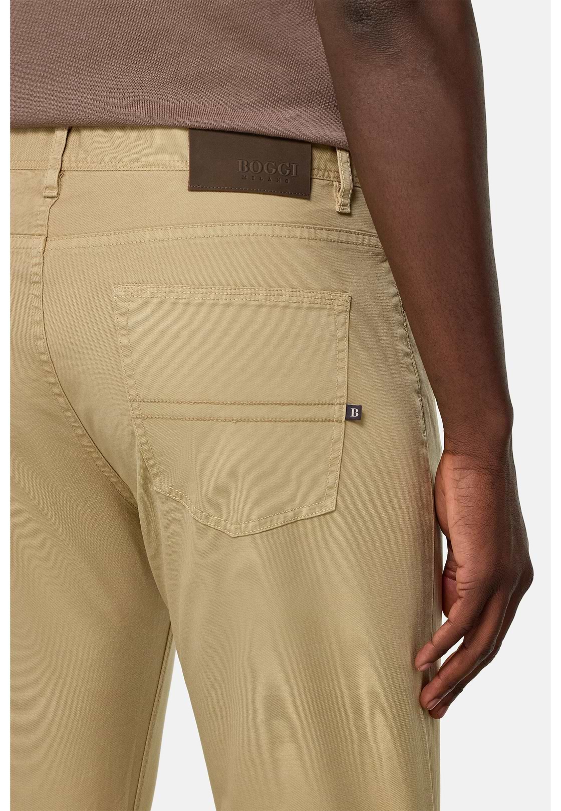 Stretch Cotton 5-Pocket Trousers, Taupe, hi-res
