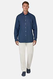 Camicia In Lino Regular Fit, Navy, hi-res